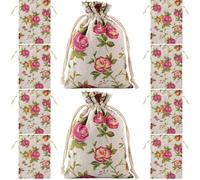 IWOWHERO Lot de 10 Paquet Présents en Coton Imprimé à Cordon, Petite Pochette à Bijoux, Taille Petite, Multi-usages pour Emballage, Rangement et Fêtes comme Mariages ou Anniversaires