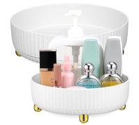 IWOWHERO Lot de 2 Boîtes à Cosmétiques Rotatives en Polypropylène, Grand et Petit Formats, Couleur Blanc Perlé, Plateau Tournant pour Rangement Maquillage et Soins Peau sur Comptoir,