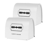 IWOWHERO Lot de 2 Boîtes à Déchets pour Rasoir en Métal Blanc Compactes et Portables Conteneur à Déchets pour Salon de Coiffure Rangement Sécurisé pour Lames Usagées Usage Domestique