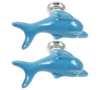 IWOWHERO Lot de 2 Boutons de Tiroir en Céramique Bleu, Bouton de Meuble Seul Trou, Design Cartoon Dauphin, Poignée pour Placard et Commode, Poignées Décoratives Cuisine et Chambre, 3,5 Cm