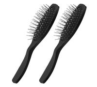 IWOWHERO Lot de 2 Brosses Démêlantes pour Perruques en Fil D’Acier Noir avec Support Gonflable Antistatique Adaptées aux Cheveux Synthétiques et Extensions Format Portable pour Voyage