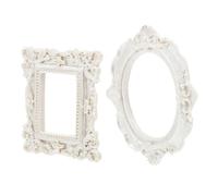 IWOWHERO Lot de 2 Cadres Photo Vintage en Résine Finition Blanc Perlé 1 Ovale 1 Carré Accessoires Photo Créatifs pour Décoration et Bureau