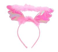 IWOWHERO Lot de 2 Serrage-Têtes d'Ange pour Garçon et Filles Bandeaux Ailes d'Ange en Peluche Rose Accessoires Légers pour Fêtes Halloween et Noël Décorations Cheveux d'Ange