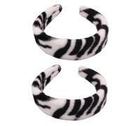 IWOWHERO Lot de 2 Serrage-têtes Larges Motif Zèbre en Tissu Confortable, Bandeaux Mode Femmes pour Coiffure Créative et Décoration Capillaire D’automne-hiver, Accessoires Cheveux Noirs