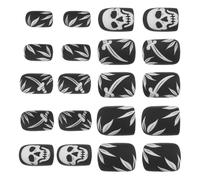 IWOWHERO Lot de 24 Faux Ongles Courts Carrés Noirs à Coller Motifs Têtes de Mort et Fantômes Capsules Auto-Adhésives Manucure Gothique pour Halloween Accessoires Ongles D’Horreur