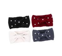 IWOWHERO Lot de 4 Bandeaux à Nœud en Laine Tricotée avec Perles, Taille Unique, Bandeaux Chauds pour Femmes, Protection des Oreilles en Hiver, Accessoires Élégants pour Cheveux