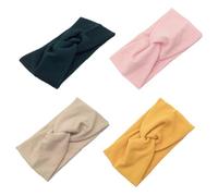 IWOWHERO Lot De 4 Bandeaux Élastiques En Coton Pour Fille Pour Le Yoga Pour Femme Vert Noirâtre/gingembre/beige