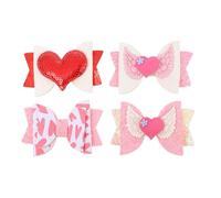 IWOWHERO Lot de 4 Barrettes à Cheveux Paillettes Forme de Cœur Nœud Couleur Rouge Rose et Blanc Accessoires Saint-Valentin pour Femme Pinces Décoratives pour Cheveux Épais Usage
