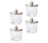 IWOWHERO Lot de 4 Bols d'Art de Manucure en Verre Cristal Transparent Couvercle Octogonal Récipients pour Liquide et Poudre Acrylique Adaptés Nail Art et Faciles à Nettoyer