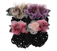 IWOWHERO Lot de 4 Filets à Chignon Vintage Fleuris en Maille Douce Accessoires pour Cheveux D’Infirmière Banquière et Personnel Hôtelier Maintien Professionnel du Chignon Usage