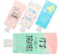 IWOWHERO Lot de 4 Paquet de Voyage Rechargeables 100 Ml Distributeurs Cosmétiques Compressibles Pochette Portable en Plastique Solide Coloris Assortis Rose Blanc Bleu et Vert Étoiles