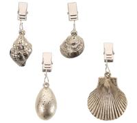 IWOWHERO Lot de 4 Pinces à Nappe en Alliage de Zinc Décoratives avec Motifs Coquillage Peints Poids de Table pour Salle à Manger et Extérieur Clips Résistants au Vent pour Nappes