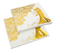 IWOWHERO Lot de 40 Serviettes Jetables en Pâte de Bois Motif Doré Hypoallergéniques pour Mariage Réception et Fête Mouchoirs en Papier Élégants pour Invités Lot de 2 Paquets de 20