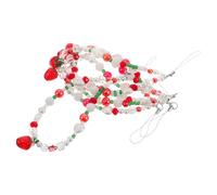 IWOWHERO Lot de 5 Chaînes de Téléphone Portable à Perles Pendentifs Fraise Bracelet de Téléphone Antichute Lanière Rouge Blanc Perlé Accessoire Mode pour Smartphone et Clés