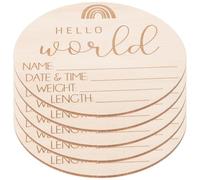 IWOWHERO Lot de 5 Panneaux en Bois Hello World pour Annonce de Naissance Bébé Décoration Chambre d'Garçon et Filles Accessoires Photo Naissance Couleur Arc-en-Ciel Shower