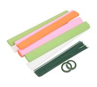 IWOWHERO Lot de Papier d'Emballage pour Bouquets de Fleurs 50X250 CM 2 Rouleaux Blanc 2 Vert Clair 2 Rose 2 Orange 2 Rubans Adhésifs Verts Papier Crépon Texturé Résistant pour