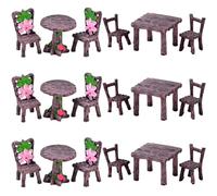 IWOWHERO Miniature Table Model Set 18 pièces décoration Jardin avec chaises réalistes en Bois Effet Mousse, kit DIY pour Micro Paysage et Ornements de Table