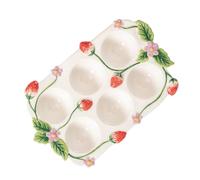 IWOWHERO Organisateur D’Œufs en Céramique 6 Compartiments Motif Fraise pour Réfrigérateur - Plateau à Œufs Empilable Porte-Œufs Décoratif et Hygiénique Cuisine et Rangement Fridge