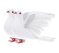IWOWHERO Ornement de Colombe Artificielle 2pcs en Mousse Blanche Plumage, Décoration Mariage pour Balcon ou Jardin, Oiseau Simulé Réaliste et Élégant