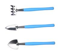 IWOWHERO Outils De Jardin en Fer Mini 3 Pièces pour Pot De Fleurs Bleu Ensemble Pelle Et Râteau Antidérapant pour Jardinage en Intérieur Et Extérieur