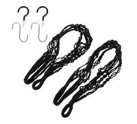 IWOWHERO Panier Suspendu pour Plantes en Corde de Coton Tissé Lot de 2 Set de Noir 4 Crochets Support pour Pot de Fleurs en Filet pour Jardin Extérieur et Balcon Décor Bohème et