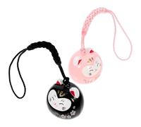 IWOWHERO Pendentif Téléphone Chat en Laiton Noir et Rose, Décoration Suspendue à Clochette pour Balcon et Jardin, Solide Cordelette, Lot de 2 Pièces