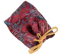IWOWHERO Pochette à Cordon Carré Brodée pour Rangement de Tasses à Thé Paquet de Rangement en Tissu Résistant Rouge 9X9X12 CM Pochettes pour Bonbons et Collations du Nouvel An et Décoratif