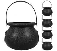 IWOWHERO Seau à Friandises d'halloween 5pcs en Plastique Poignée Noir | Contenant Réutilisable, Facile à Porter et Ranger, pour Snacks et Petits Objets, Célébration Halloween