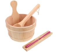 IWOWHERO Seau en Bois 4 L pour Sauna avec Louche et Sablier 3 Pièces Kit D'accessoires Sauna en Bois pour Bain Vapeur, Spa et Jardin, Poignée Robuste, Usage Intérieur et Extérieur