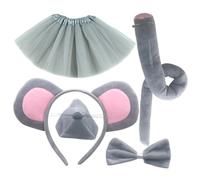 IWOWHERO Serrage-tête Oreilles de Souris Garçon et Filles Gris Doux 4 Pièces Jupe en Tulle Grise, Accessoires Déguisement Animalier pour Fêtes et Soirées Costumées