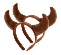 IWOWHERO Serre-tête Corne Diable Peluche Doux pour Halloween Cosplay Déguisement Vache Confortable Lot Marron Foncé Accessoires Coiffure Festifs et Pratiques pour Soins Visage