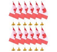IWOWHERO Set de Petits Drapeaux Canada avec Base Dorée Lot de 12 en Polyester Style Canadien Distinctif et Élégant pour Décoration de Bureau pour Expositions et Fêtes