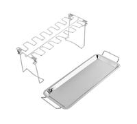 IWOWHERO Support Poulet Inox Fentes avec Plateau Égouttoir Support Cuisses et Ailes de Poulet pour Four et Barbecue Extérieur Rack Robuste et Facile à Nettoyer