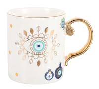 IWOWHERO Tasse à Café en Céramique 90 Ml Soucoupe Set 2 Pièces Motif Œil Protecteur Vintage, Tasse Décorative Turque pour Maison, Café et Thé, Compatible Micro-ondes et Lave-vaisselle