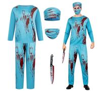 IWTBNOA Costume de médecin de zombie pour homme, costume de médecin de zombie , costume de chirurgien d'horreur, costume de médecin effrayant avec haut, pantalon, chapeau de docteur, masque de
