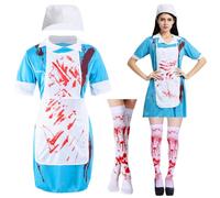 IWTBNOA Costume de Zombie Infirmière pour Femme, Ensemble Infirmière Zombie, Infirmière Zombie Effrayante, Costume d'Halloween pour Adultes, Horreur, Uniforme Sanglante de l'Hôpital, Accessoire