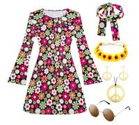 IWTBNOA Costume hippie des années 60 et 70 pour femme - Avec accessoires hippie - Style rétro - Style hippie - Vêtement des années 70 - Vêtements disco - Tenue de batteur pour femme - Pour fête à