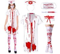 IWTBNOA Déguisement Infirmière Femme Zombie, Costume Déguisement Infirmière Halloween, Sanglant Infirmière Costume pour Halloween Carnaval Party Thème Cosplay
