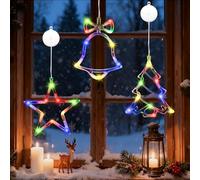 IWTBNOA Lot de 3 Lumières Décoratives de Noël pour Fenêtre - Arbre étoilé - Cloche - Éclairage de Noël LED coloré avec Ventouses - Guirlande Lumineuse d'intérieur pour Balcon, Fête