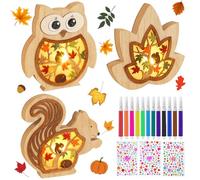IWTBNOA Lumières décoratives d'automne en bois - Lampes d'ambiance LED 3D - Automne - Ornement en bois - Hibou - Écureuil - Feuilles d'automne - Décoration d'automne - LED - Cadeau pour Thanksgiving