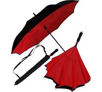 iX-brella Parapluie inversé pour ouvrir automatiquement retourné, Noir/rouge foncé., 104 cm
