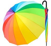 iX-brella Parapluie XXL arc-en-ciel 129 cm en fibre de verre, léger, coloré, grand, Arc-en-ciel - Poignée à crochet rond, 129 cm, Parapluie XXL