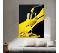 IXEHOH Art Mural Toile Moderne Jaune Noir Abstrait - Verre de Vin Boisson Décoration Murale Cuisine Bar Salle à Manger Affiches 80x120