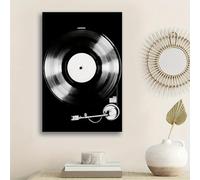 IXEHOH Disque Vinyle Vintage Tableau Toile, Décoration Murale Musique Noir et Blanc, Art Moderne de Tourne-Disque Rétro pour Murs, Art Mural Vertical pour Salon, Studio 60x90