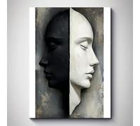 IXEHOH Double Visage Moderne Abstrait Toile Art Mural, Noir et Blanc Minimaliste Décoration Murale, Art Esthétique pour Salon, Grand Art Mural Abstraite Moderne pour Salon, Art Mural Portrait 20x30