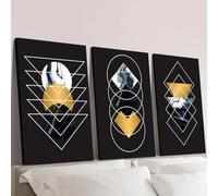 IXEHOH Ensemble de Tableaux sur Toile Abstraits Géométriques Noir et Or Marbre Décoration Murale Art Mural Vertical pour Salon Chambre Bureau Posters & Prints Décoration Murale Esthétique 30x40cmx3