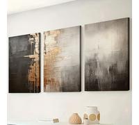 IXEHOH Grand Tableau Abstrait Moderne pour Salon, Ensemble de 3 Toiles Noir et Or, Art Mural Minimaliste Texturé pour Décoration d'Intérieur Contemporaine 60x90cmx3