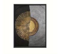 IXEHOH Grand Tableau Abstrait Moderne sur Toile pour Salon, Art Géométrique Texturé pour Bureau, Noir Argent & Or Accents Métalliques Art Mural Encadré Format Portrait 80x130cm