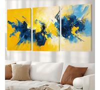 IXEHOH Grand Tableaux Mural Toile 3 Pièces Abstrait Peintures Décoration Murale Jaune & Bleu, Œuvre d'Art Moderne pour Murs, Décoration Esthétique pour Salon, Chambre et Bureau 50x75cmx3