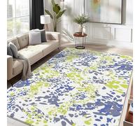 IXEHOH Grand Tapis Abstrait Moderne - Tapis à Poils Ras Bleu Turquoise, Vert Citron, Blanc et Gris Beige, avec Envers en Caoutchouc, Lavable (100 x 150 cm)